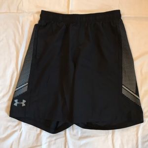 UA black shorts, loose fit heat gear